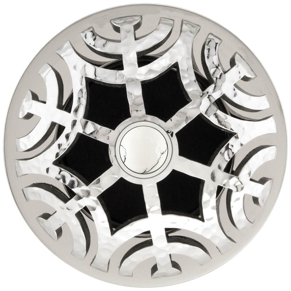 Linkasink - D011 PH-SCR03-N - 1.5" Grid Strainer - Polished Hammered Stainless Steel - Maze with White Stone Screw - No Overflow