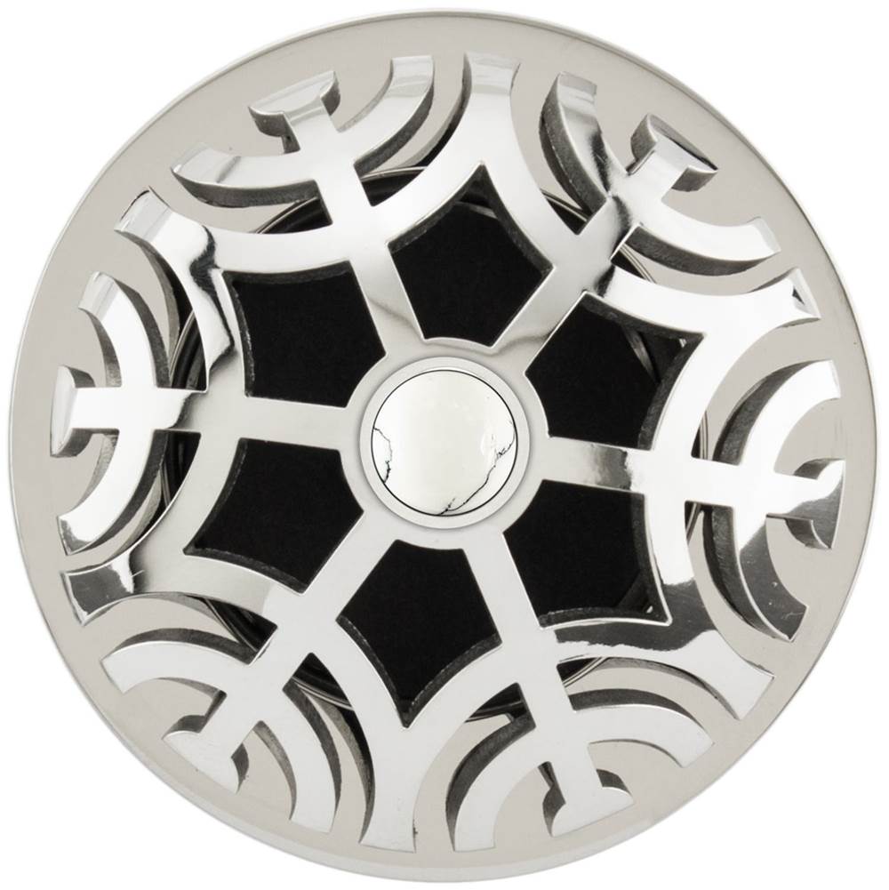 Linkasink - D011 PS-SCR03-O - 1.5" Grid Strainer - Polished Smooth Stainless Steel - Maze with White Stone Screw - Overflow