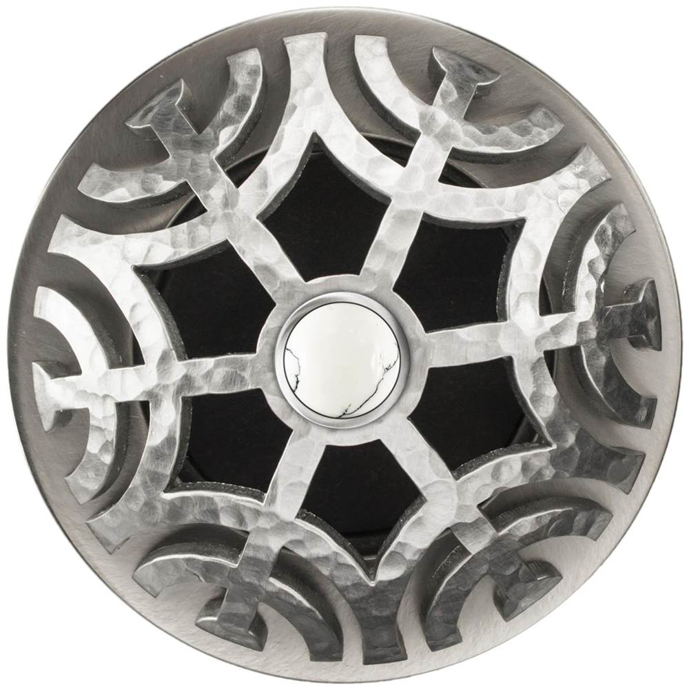 Linkasink - D011 SH-SCR03-N - 1.5" Grid Strainer - Satin Hammered Stainless Steel - Maze with White Stone Screw - No Overflow