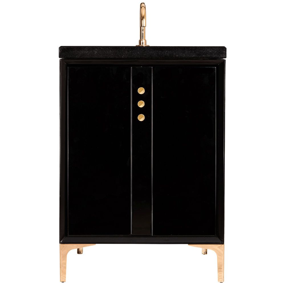 Linkasink Sink Vanities - VAN24B-009PB - TUXEDO with Buttons 24" Wide Vanity - Black - Polished Brass Hardware - 24" x 22" x 33.5" (without vanity top) - Click Image to Close