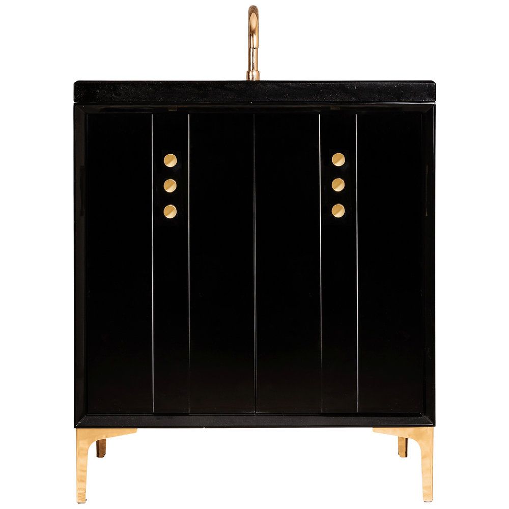 Linkasink Sink Vanities - VAN30B-009PB - TUXEDO with Buttons 30" Wide Vanity - Black - Polished Brass Hardware - 30" x 22" x 33.5" (without vanity top) - Click Image to Close