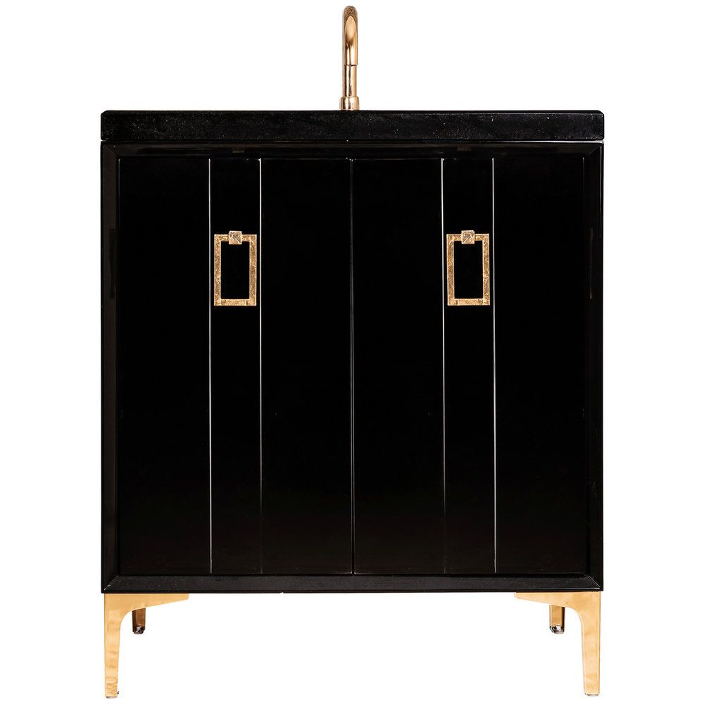 Linkasink Sink Vanities - VAN30B-008PB - TUXEDO with Coach Pull 30" Wide Vanity - Black - Polished Brass Hardware - 30" x 22" x 33.5" (without vanity top) - Click Image to Close