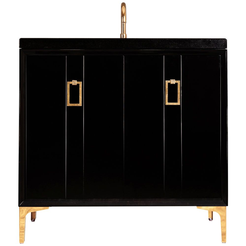 Linkasink Sink Vanities - VAN36B-008PB - TUXEDO with Coach Pull 36" Wide Vanity - Black - Polished Brass Hardware - 36" x 22" x 33.5" (without vanity top) - Click Image to Close