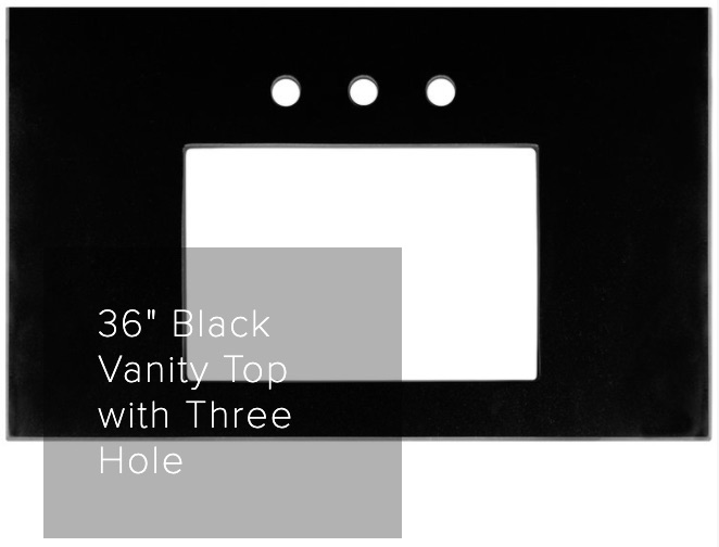 Linkasink Sink Vanities - VT36B-03 - 36" Vanity Top - Black - 18" x 12" sink cutout with 3 faucet holes - Includes 4" Backsplash - 36" x 22" x 1.5"