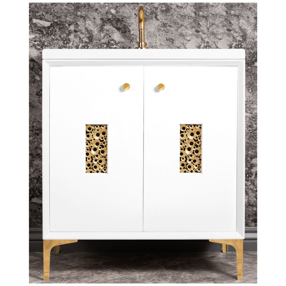 Linkasink Sink Vanities - VAN30W-010PB - FRAME with Coral Grate 30" Wide Vanity - White - Polished Brass Hardware - 30" x 22" x 33.5" (without vanity top)
