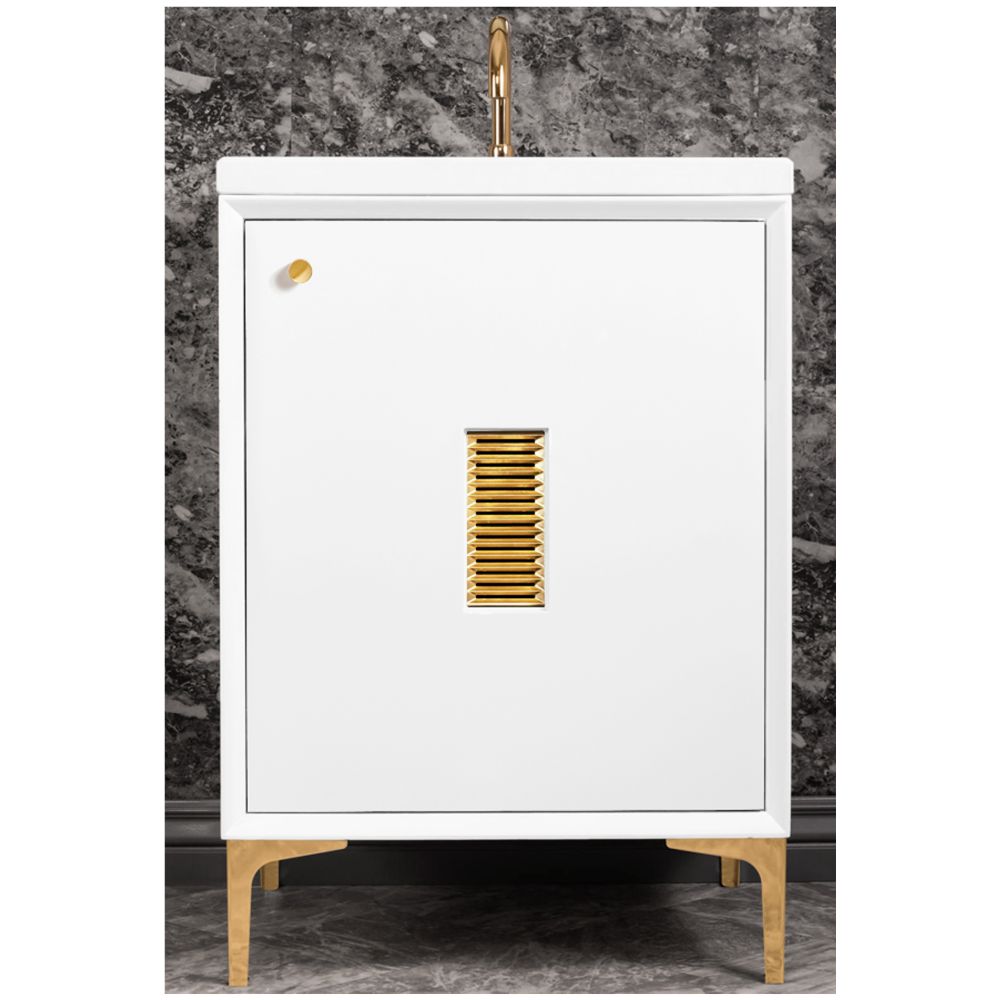 Linkasink Sink Vanities - VAN24W-013PB - FRAME with Louver Grate 24" Wide Vanity - White - Polished Brass Hardware - 24" x 22" x 33.5" (without vanity top)
