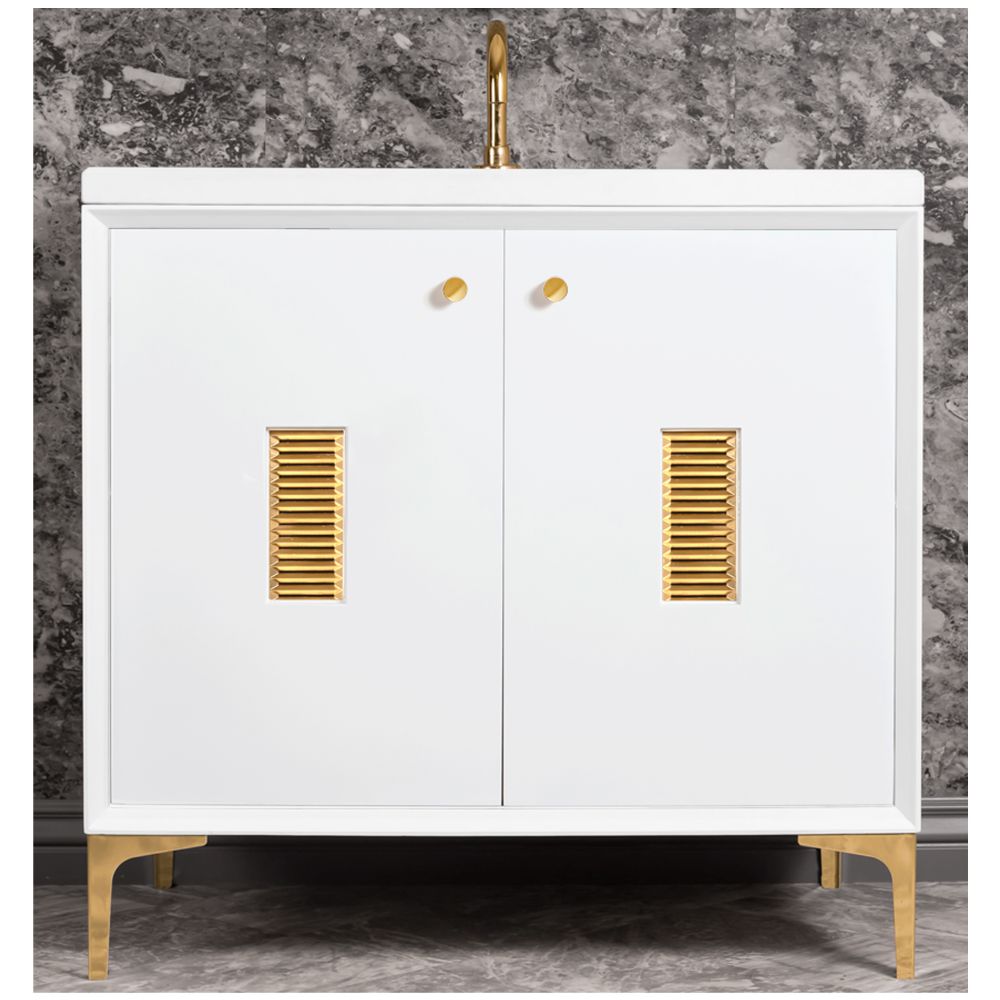Linkasink Sink Vanities - VAN36W-013PB - FRAME with Louver Grate 36" Wide Vanity - White - Polished Brass Hardware - 36" x 22" x 33.5" (without vanity top)