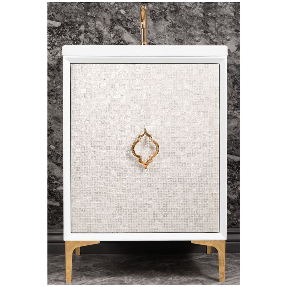 Linkasink Sink Vanities - VAN24W-004PB - MOTHER OF PEARL with Arabesque Pull 24" Wide Vanity - White - Polished Brass Hardware - 24" x 22" x 33.5" (without vanity top)