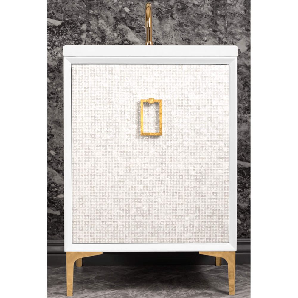 Linkasink Sink Vanities - VAN24W-005PB - MOTHER OF PEARL with Coach Pull 24" Wide Vanity - White - Polished Brass Hardware - 24" x 22" x 33.5" (without vanity top)