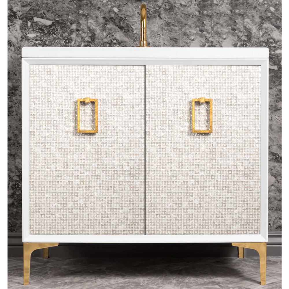 Linkasink Sink Vanities - VAN36W-005PB - MOTHER OF PEARL with Coach Pull 36" Wide Vanity - White - Polished Brass Hardware - 36" x 22" x 33.5" (without vanity top)