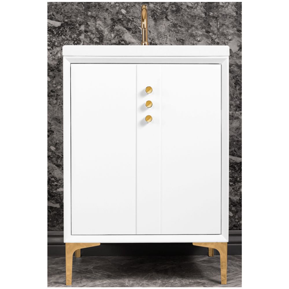 Linkasink Sink Vanities - VAN24W-009PB - TUXEDO with Buttons 24" Wide Vanity - White - Polished Brass Hardware - 24" x 22" x 33.5" (without vanity top)