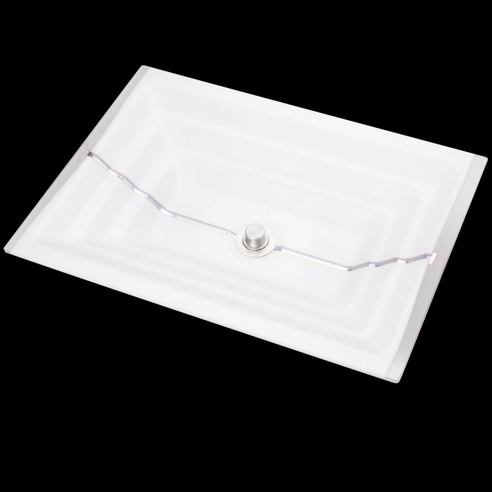 Linkasink Bathroom Sinks - Artisan Glass - AG01C-01SLV - STRIPE Large Rectangle - White Glass with Silver Accent - Undermount - OD: 23