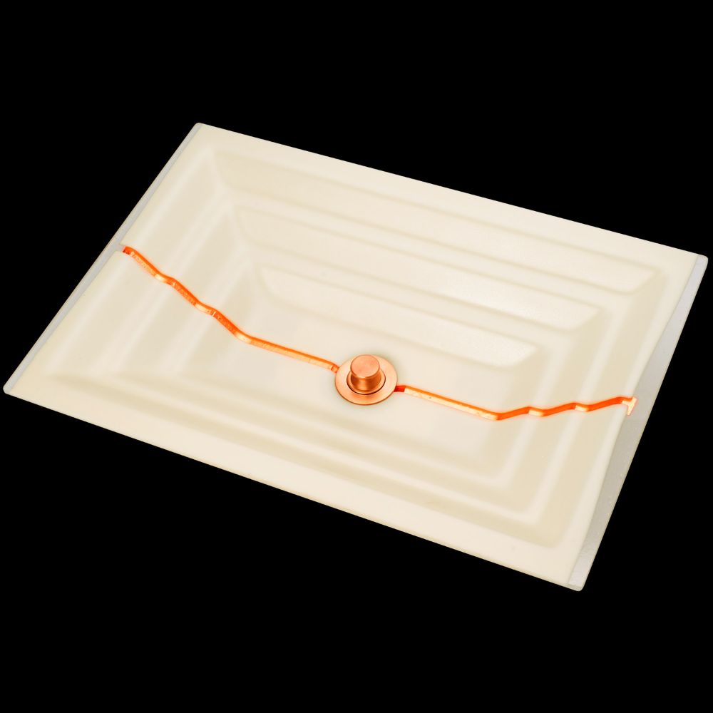 Linkasink Bathroom Sinks - Artisan Glass - AG01C-02COP - STRIPE Large Rectangle - Cream Glass with Copper Accent - Undermount - OD: 23" x 15" x 4" - ID: 20.5" x 12.5" - Drain: 1.5" - Click Image to Close
