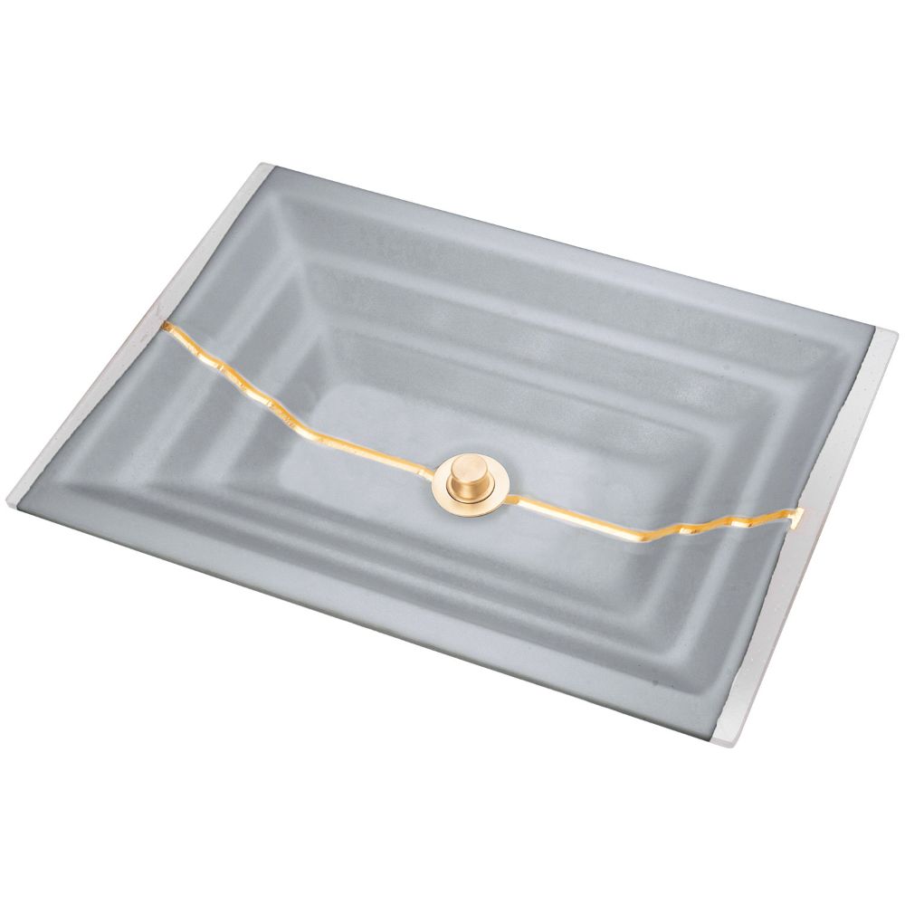 Linkasink Bathroom Sinks - Artisan Glass - AG01C-03GLD - STRIPE Large Rectangle - Gray Glass with Gold Accent - Undermount - OD: 23" x 15" x 4" - ID: 20.5" x 12.5" - Drain: 1.5" - Click Image to Close