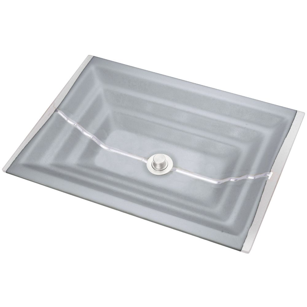 Linkasink Bathroom Sinks - Artisan Glass - AG01C-03SLV - STRIPE Large Rectangle - Gray Glass with Silver Accent - Undermount - OD: 23" x 15" x 4" - ID: 20.5" x 12.5" - Drain: 1.5" - Click Image to Close