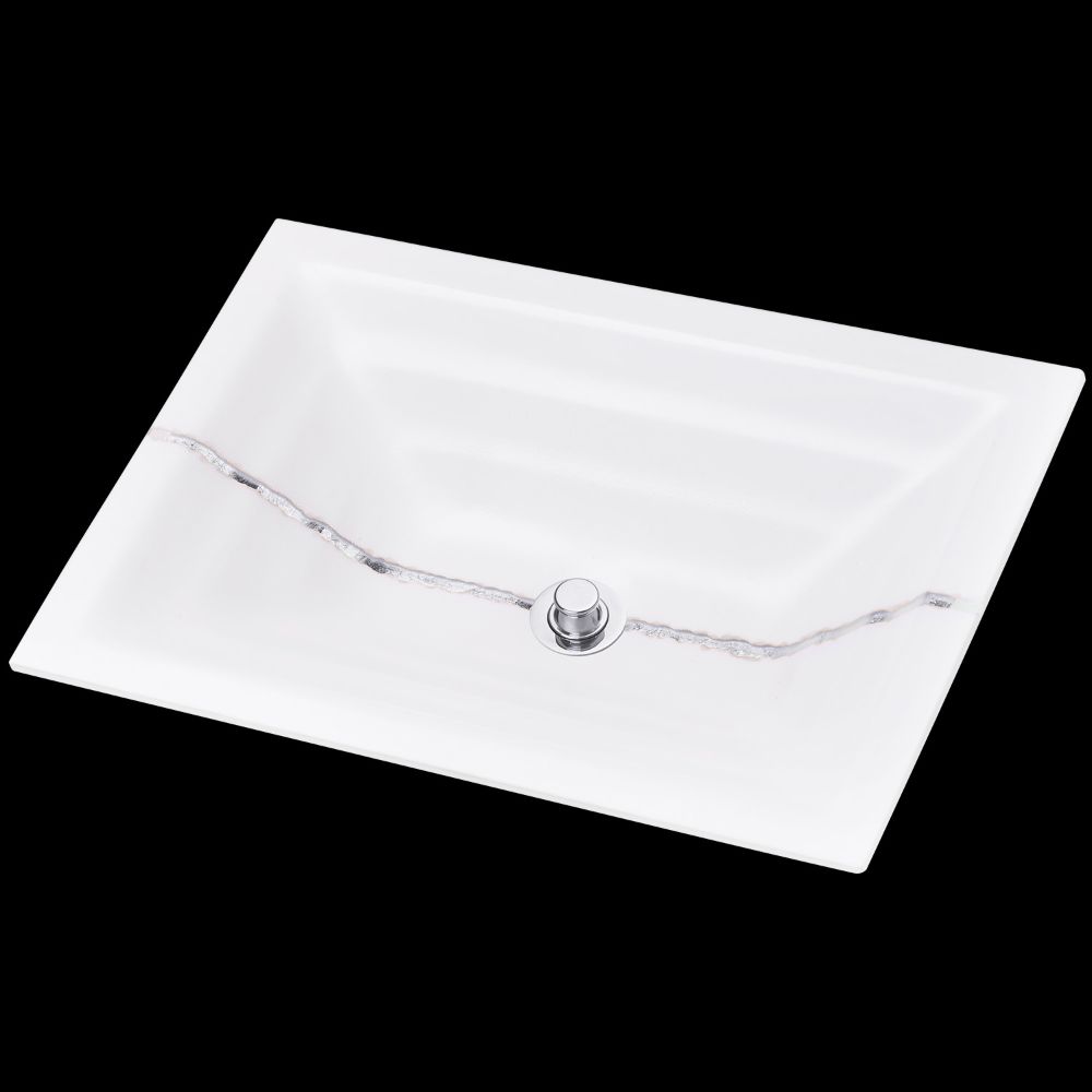 Linkasink Bathroom Sinks - Artisan Glass - AG02A-01SLV - RIVER Small Rectangle - White Glass with Silver Accent - Undermount - OD: 18