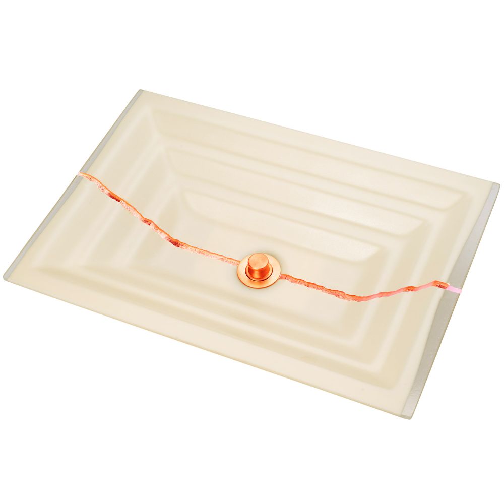 Linkasink Bathroom Sinks - Artisan Glass - AG02A-02COP - RIVER Small Rectangle - Cream Glass with Copper Accent - Undermount - OD: 18" x 12" x 4" - ID: 15.5" x 10" - Drain: 1.5"
