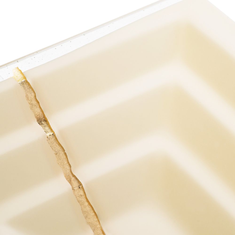 Linkasink Bathroom Sinks - Artisan Glass - AG02A-02GLD - RIVER Small Rectangle - Cream Glass with Gold Accent - Undermount - OD: 18" x 12" x 4" - ID: 15.5" x 10" - Drain: 1.5" - Click Image to Close