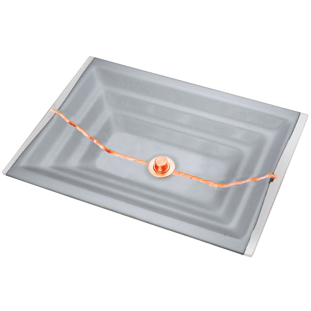 Linkasink Bathroom Sinks - Artisan Glass - AG02A-03COP - RIVER Small Rectangle - Gray Glass with Copper Accent - Undermount - OD: 18" x 12" x 4" - ID: 15.5" x 10" - Drain: 1.5" - Click Image to Close