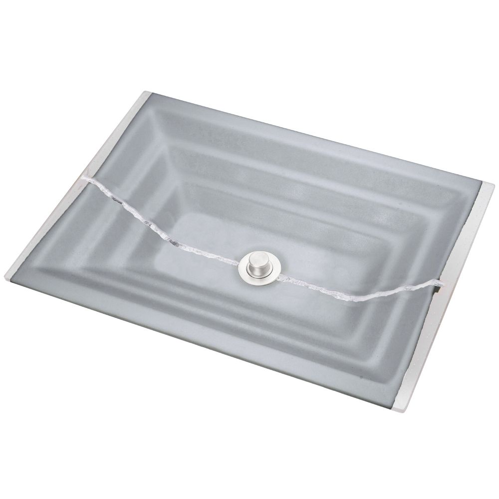 Linkasink Bathroom Sinks - Artisan Glass - AG02A-03SLV - RIVER Small Rectangle - Gray Glass with Silver Accent - Undermount - OD: 18" x 12" x 4" - ID: 15.5" x 10" - Drain: 1.5" - Click Image to Close