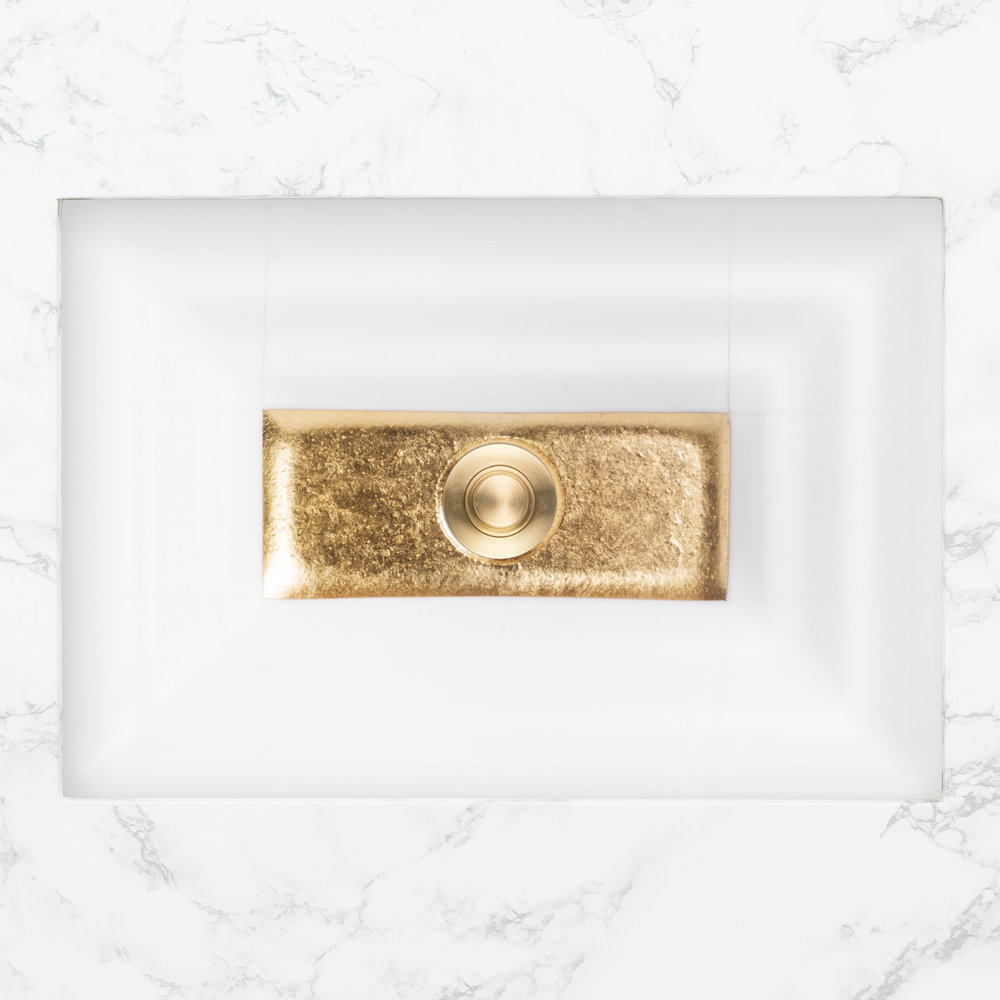 Linkasink Bathroom Sinks - Artisan Glass - AG03A-01GLD - WINDOW Small Rectangle - White Glass with Gold Accent - Undermount - OD: 18" x 12" x 4" - ID: 15.5" x 10" - Drain: 1.5" - Click Image to Close