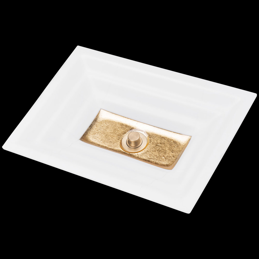 Linkasink Bathroom Sinks - Artisan Glass - AG03A-01GLD - WINDOW Small Rectangle - White Glass with Gold Accent - Undermount - OD: 18