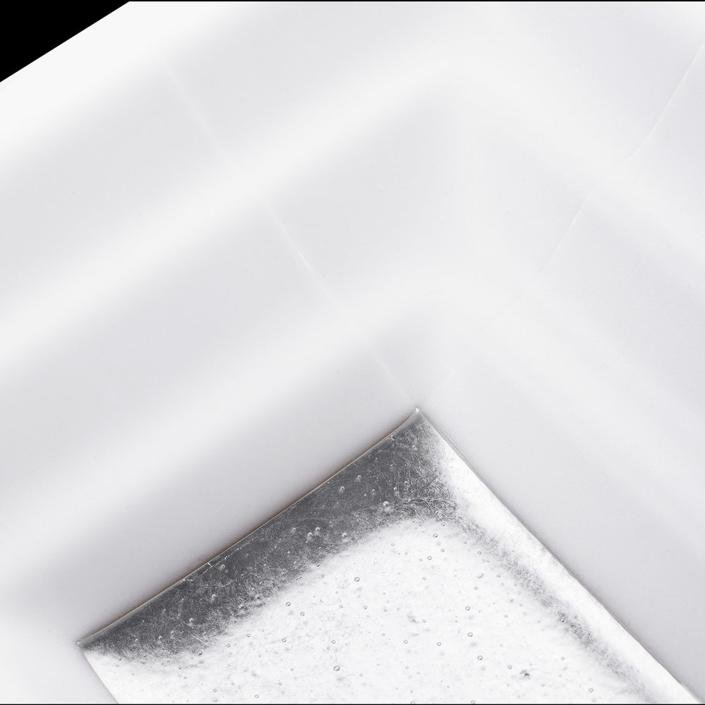 Linkasink Bathroom Sinks - Artisan Glass - AG03A-01SLV - WINDOW Small Rectangle - White Glass with Silver Accent - Undermount - OD: 18" x 12" x 4" - ID: 15.5" x 10" - Drain: 1.5" - Click Image to Close