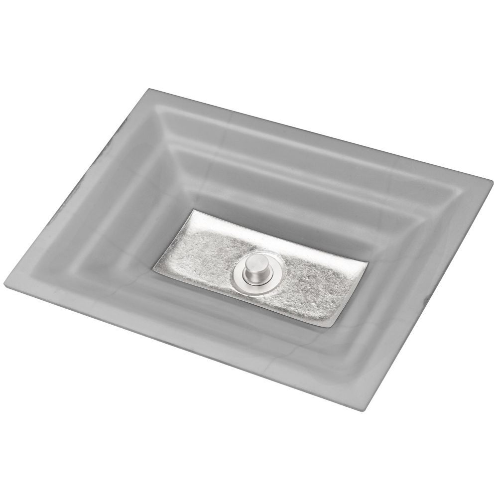 Linkasink Bathroom Sinks - Artisan Glass - AG03B-03SLV - WINDOW Medium Rectangle - Gray Glass with Silver Accent - Undermount - OD: 20" x 14" x 4" - ID: 18" x 12" - Drain: 1.5" - Click Image to Close