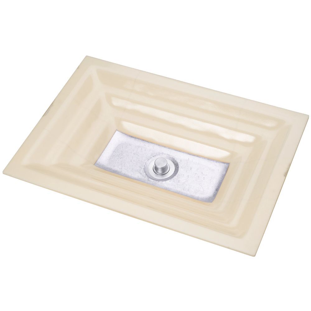 Linkasink Bathroom Sinks - Artisan Glass - AG03C-02SLV - WINDOW Large Rectangle - Cream Glass with Silver Accent - Undermount - OD: 23" x 15" x 4" - ID: 20.5" x 12.5" - Drain: 1.5" - Click Image to Close