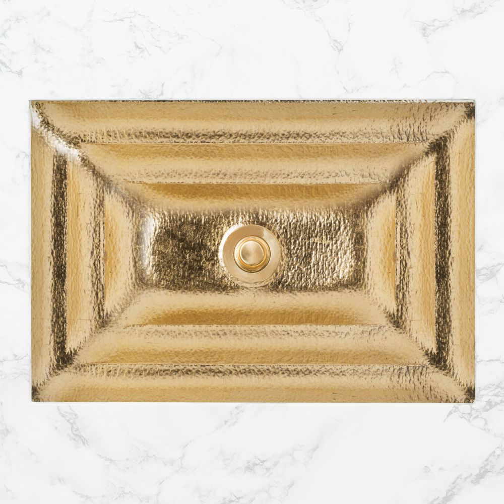 Linkasink Bathroom Sinks - Artisan Glass - AG04A-GLD - SOLID ÉGLOMISÉ Small Rectangle - Glass with Gold - Undermount - OD: 18" x 12" x 4" - ID: 15.5" x 10" - Drain: 1.5" - Click Image to Close