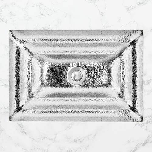 Linkasink Bathroom Sinks - Artisan Glass - AG04C-SLV - SOLID ÉGLOMISÉ Large Rectangle - Glass with Silver - Undermount - OD: 23" x 15" x 4" - ID: 20.5" x 12.5" - Drain: 1.5"