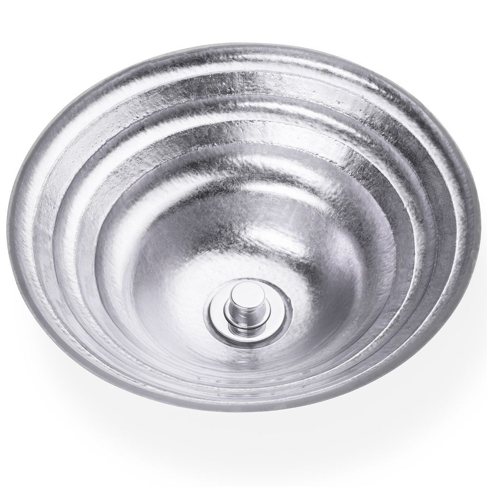 Linkasink Bathroom Sinks - Artisan Glass - AG04G-SLV - SOLID ÉGLOMISÉ Small Round Vessel - Glass with Silver - Vessel Sink - OD: 13.5" x 4" - Drain: 1.5" - Click Image to Close