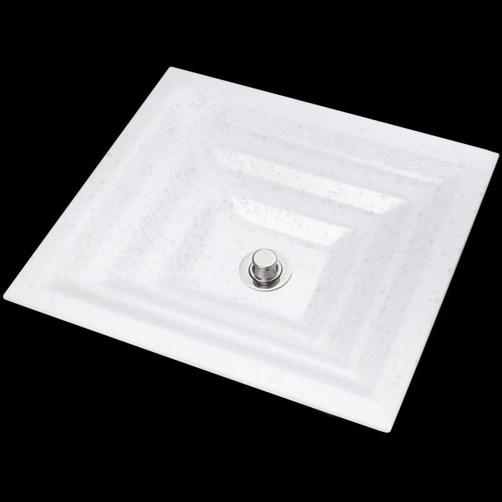 Linkasink Bathroom Sinks - Artisan Glass - AG05E - BUBBLES Medium Square - White + Clear Glass - Undermount - OD: 16.5