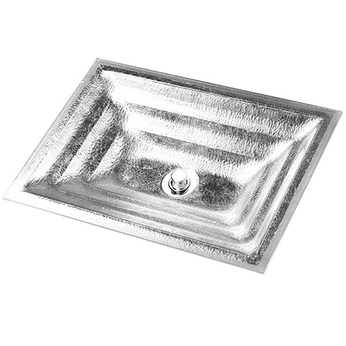 Linkasink Bathroom Sinks - Artisan Glass - AG04B-SLV - SOLID ÉGLOMISÉ Medium Rectangle - Glass with Silver - Undermount - OD: 20" x 14" x 4" - ID: 18" x 12" - Drain: 1.5"