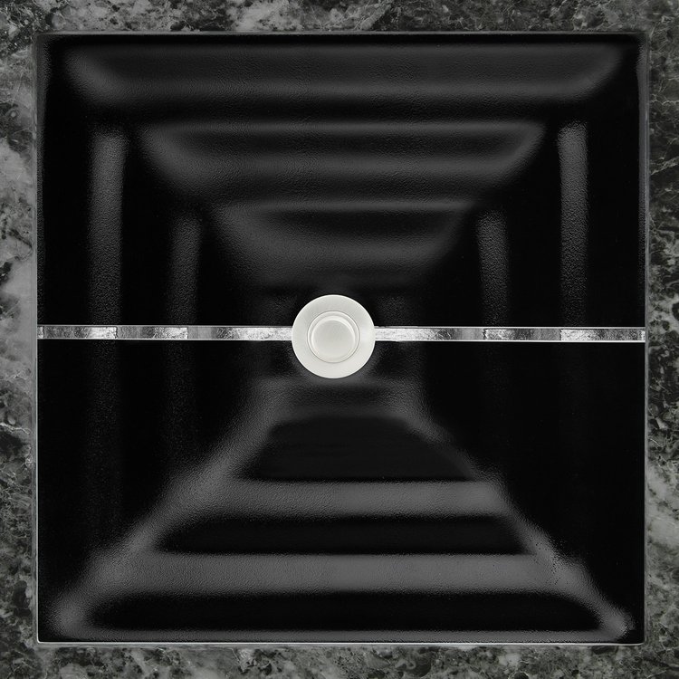 Linkasink Bathroom Sinks - Artisan Glass - AG01E-04SLV - STRIPE Medium Square - Black Glass with Silver Accent - Undermount - OD: 16.5" x 16.5" x 4", ID: 14" x 14" Drain: 1.5"