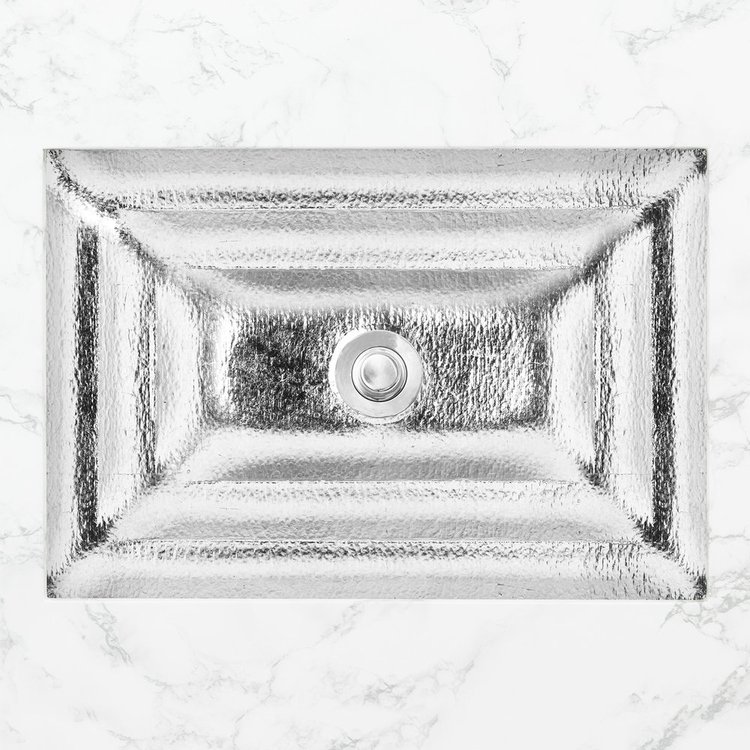Linkasink Bathroom Sinks - Artisan Glass - AG04B-SLV - SOLID ÉGLOMISÉ Medium Rectangle - Glass with Silver - Undermount - OD: 20" x 14" x 4" - ID: 18" x 12" - Drain: 1.5"