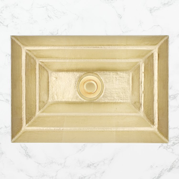 Linkasink Bathroom Sinks - Artisan Glass - AG04C-CG - SOLID ÉGLOMISÉ Large Rectangle - Glass with Champagne Gold - Undermount - OD: 23" x 15" x 4" - ID: 20.5" x 12.5" - Drain: 1.5"