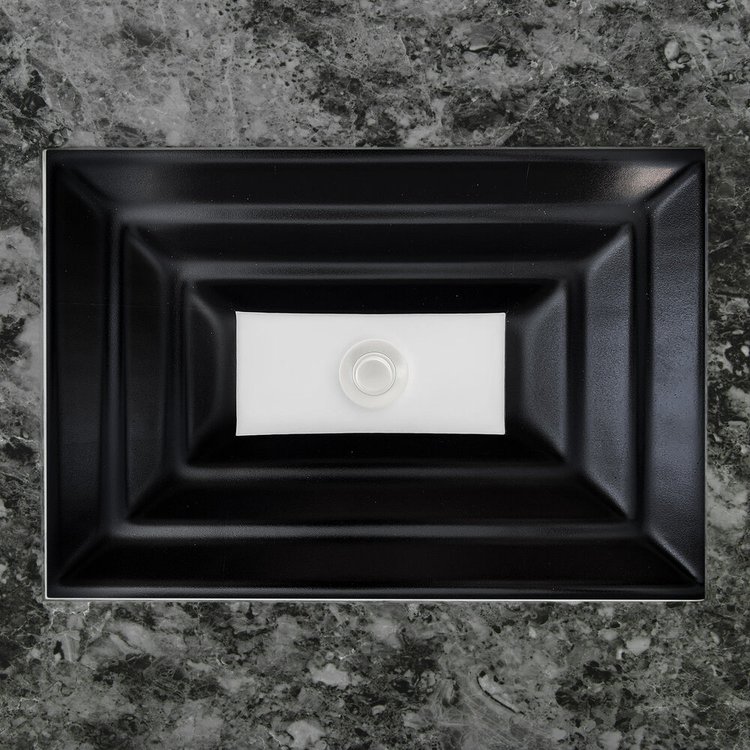 Linkasink Bathroom Sinks - Artisan Glass - AG09B -WINDOW Medium Rectangle - Black Glass with WhiteWindow - Undermount - OD: 20" x 14" x 4" - ID: 18" x 12" - Drain: 1.5"