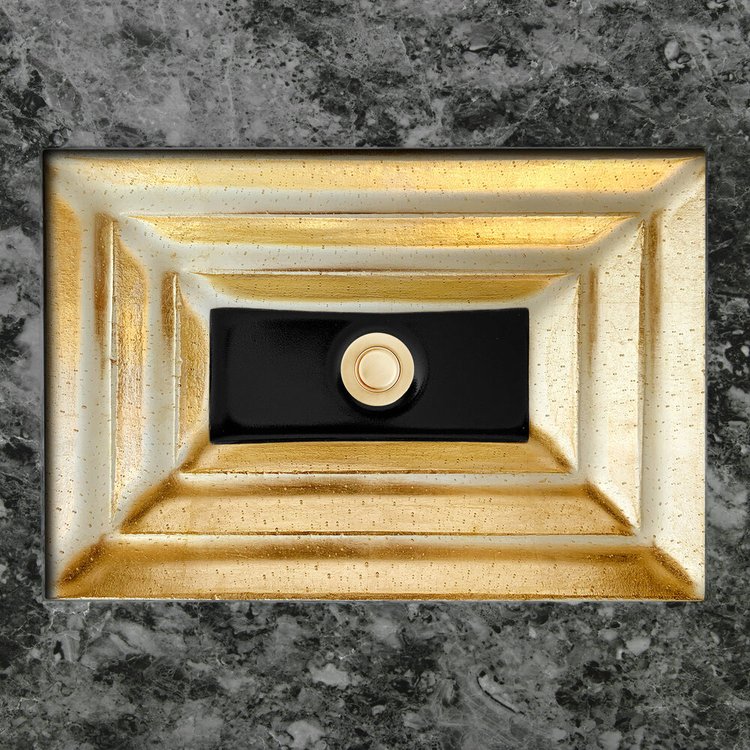 Linkasink Bathroom Sinks - Artisan Glass - AG10A-04BRS - Églomisé Small Rectangle - Brass with Black Window - Undermount - OD: 18" x 12" x 4" - ID: 15.5" x 10" - Drain: 1.5"