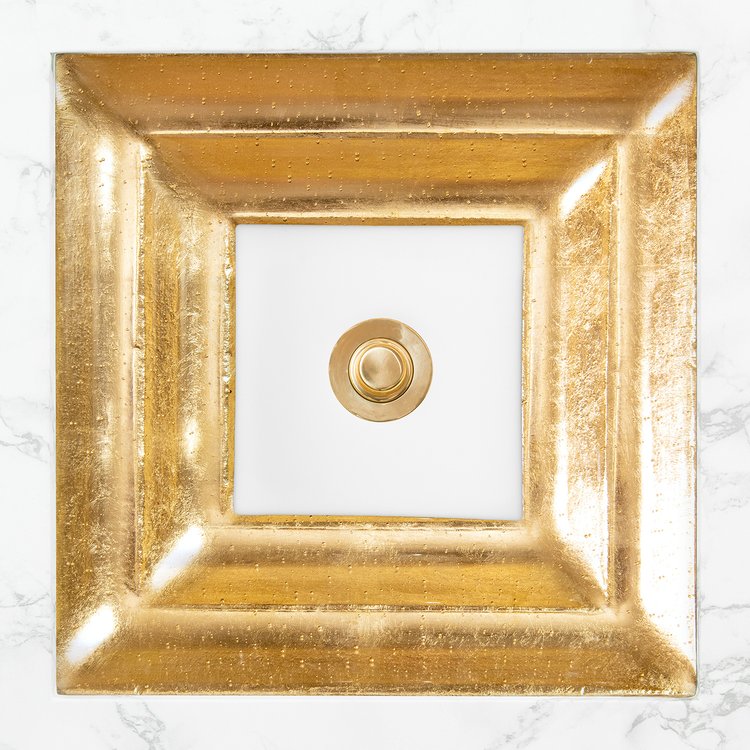 Linkasink Bathroom Sinks - Artisan Glass - AG10E-01BRS - Églomisé Square - Brass with White Window - Undermount - OD: 16.5" x 16.5" x 4" - ID: 14" x 14" - Drain: 1.5"