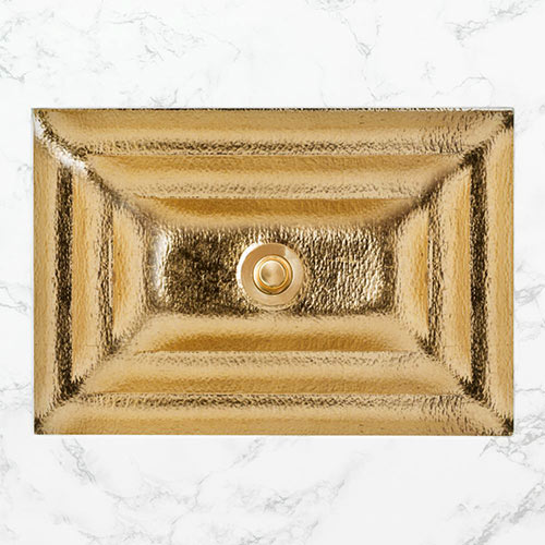 Linkasink Artisan Glass - AG04A-GLD - SOLID ÉGLOMISÉ Small Rectangle - Glass with Gold - Undermount - OD: 18" x 12" x 4" - ID: 15.5" x 10" - Drain: 1.5" - Click Image to Close