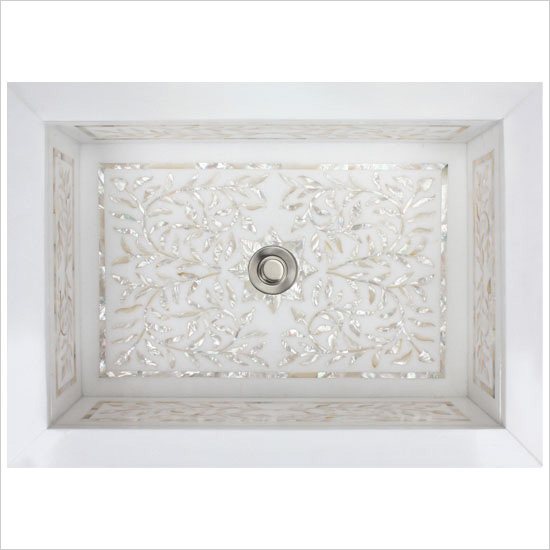 Linkasink Bathroom Sinks - White Marble Mother of Pearl Inlay - MI02 Floral Undermount Bath Sink