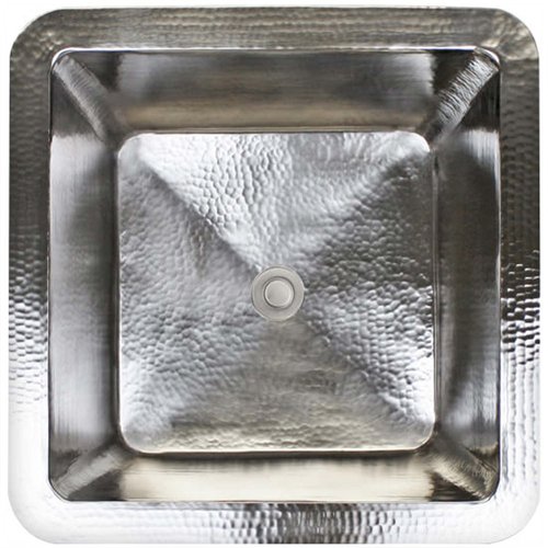 Linkasink Copper (Nickel Plate) - C007 SS Large Square - 20 x 20 x 10 with 2" Drain Hole - Satin Stainless Steel