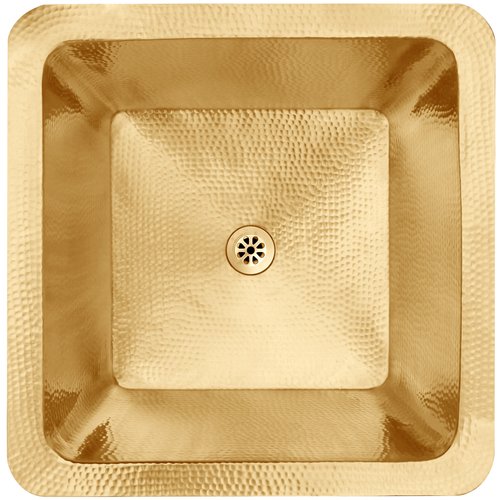 Linkasink Copper (Nickel Plate) - C007 UB Large Square - 20 x 20 x 10 with 2" Drain Hole - Satin Unlacquered Brass