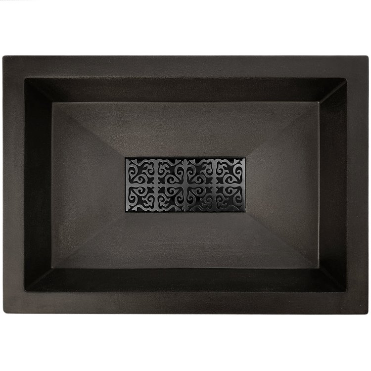 Linkasink Bathroom Sinks - Sink Grates - GM004 BCS - Hawaiin Quilt Decorative Metal Grate for Concrete AC05 - Satin Black  - 7.5" x 3.5" x .25"