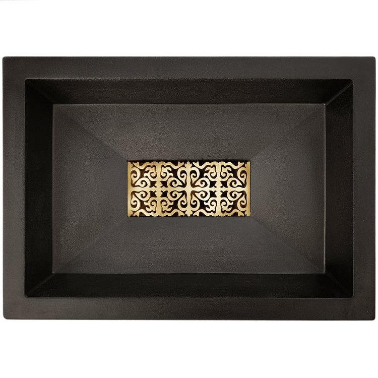 Linkasink Bathroom Sinks - Sink Grates - GM004 PB - Hawaiin Quilt Decorative Metal Grate for Concrete AC05 - Polished Unlacquered Brass - 7.5" x 3.5" x .25"