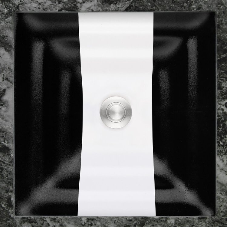 Linkasink Bathroom Sinks - Artisan Glass - AG13E - Ribbon Square - Black Glass With White Ribbon - Undermount - OD: 16.5” x 16.5” x 4” - ID: 14” x 14” - Drain: 1.5"