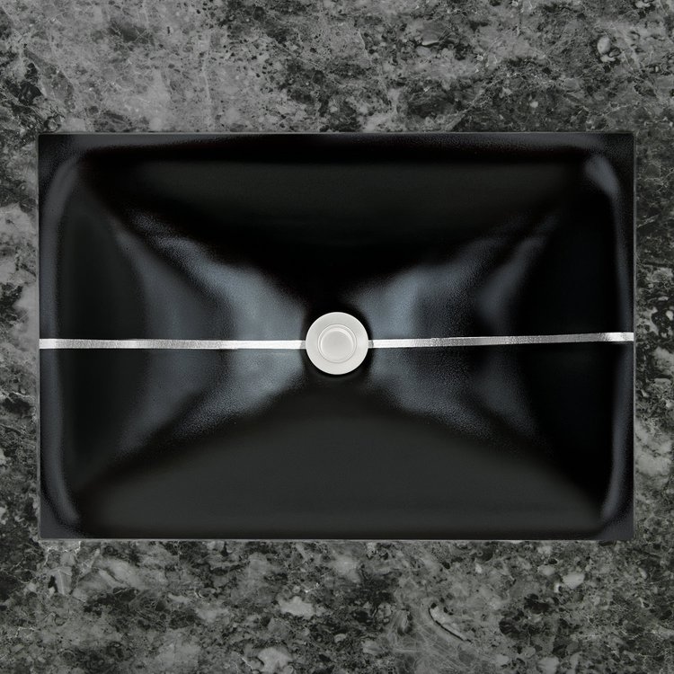 Linkasink Bathroom Sinks - Artisan Glass - AG15B-04SLV - Dune Stripe Medium Rectangle - Black Glass With Silver Leaf Accent - Undermount - OD: 20" x 14” x 4” - ID: 18” x 12” - Drain: 1.5"