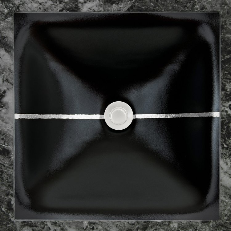 Linkasink Bathroom Sinks - Artisan Glass - AG16E-04SLV - Dune River Square - Black Glass With Silver Leaf Accent - Undermount - OD: 16.5" x 16.5” x 4” - ID: 14” x 14” - Drain: 1.5"