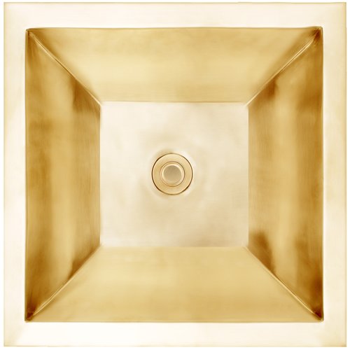 Linkasink Bathroom Sinks – Builders Series – Brass – BLD114-UB – Coco Square Smooth – 16” x 16” x 6.5” with 1.5” Drain Hole – Satin Unlaquered Brass Finish